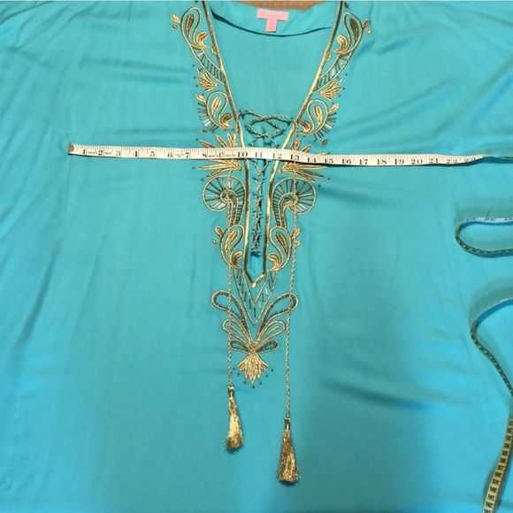 Lilly Pulitzer Chai Caftan Dress Size L/XL Seaside Aqua Cover Up - Picture 15 of 16